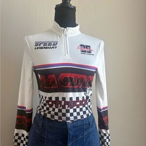 SHEIN White Graphic Half Zip-Up Top